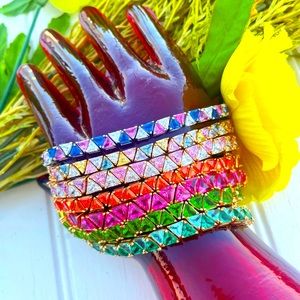 Suzanne Somers multicolor trillion cut 925 CZ sterling silver tennis bracelet.